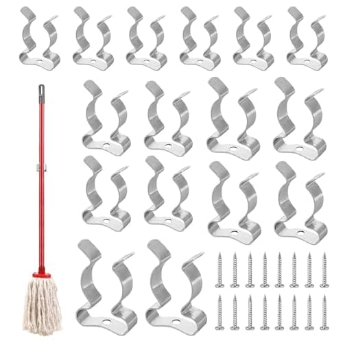 Image of KRENIE Spring Terry Clips for Hanging Tools – 16 Pcs Wall Mounted Tool Holder Clips 13/16/ 19/ 25mm – Metal Storage Grip Tidies for Brooms Rakes and Hand Tools – Space Saving Storage for Workshops