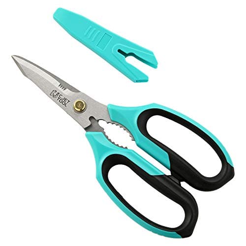 Image of C.JET TOOL 8" Sharp Stainless Kitchen Scissors Meat Vegetables Herbs Food Cutting Shear Heavy Duty Cooking Scissors with Soft Grip Utility Multi-Purpose Carton Opening Tip Blade (Turquoise)