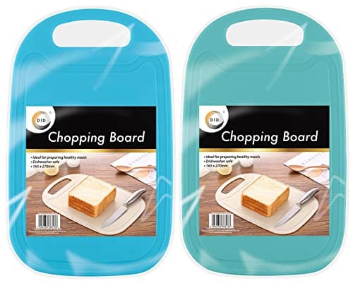 Image of Plastic Chopping Board, Cutting Board, Cutting Tray, Twin Pack, Mixed Colours, Dishwasher Safe, 27cm x 16.5 cm