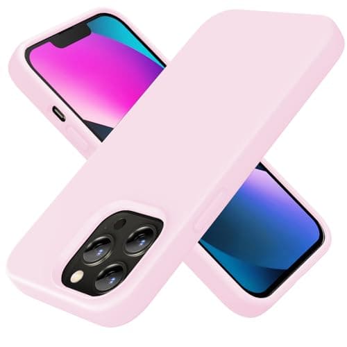 Image of TIIXXE Silicone Case Compatible with iPhone 13 PRO Case Soft Ultra Slim Protective Shockproof Liquid Silicone Phone Case,Anti-Scratch Microfiber Lining, 6.1" pink white