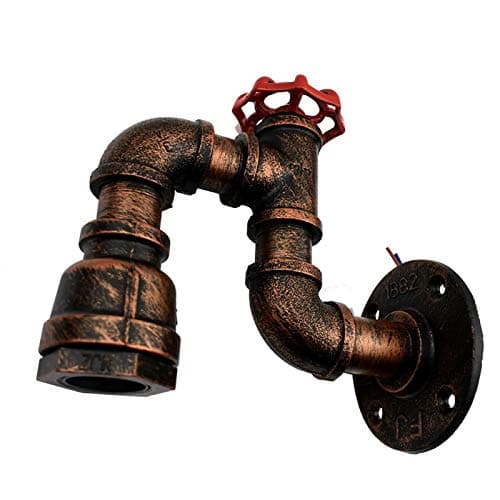 Image of LEDSone Steampunk Industrial Wall Light – Rustic Red Vintage Metal Water Pipe Sconce, E27 Bulb Holder, Retro Wall Lamp for Bedroom, Living Room, Bar & Café