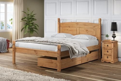 Image of Corona Pair of Underbed Drawers Solid Wood Pine Wooden Gliding On Wheels Casters Mexican Style Bedroom Storage Under Bed 25cm High 91cm Wide 66cm Deep x2