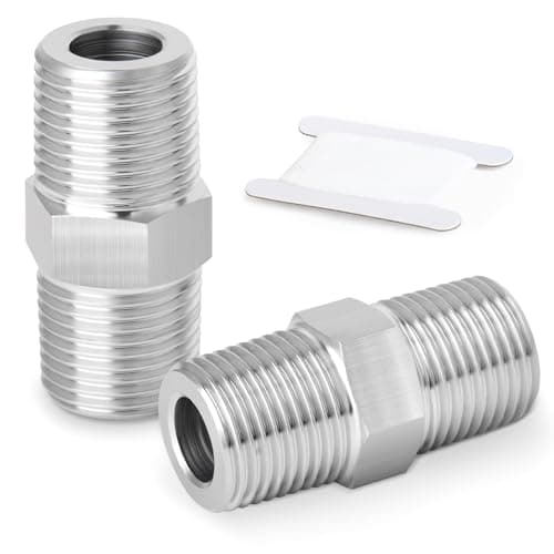 Image of ERGAOBOY 2 Pcs 304 Stainless Steel Male Hex Nipple Pipe Fitting, 3/8" BSP Male Pipe x 3/8" BSP Male Pipe Adapter Straight Connector