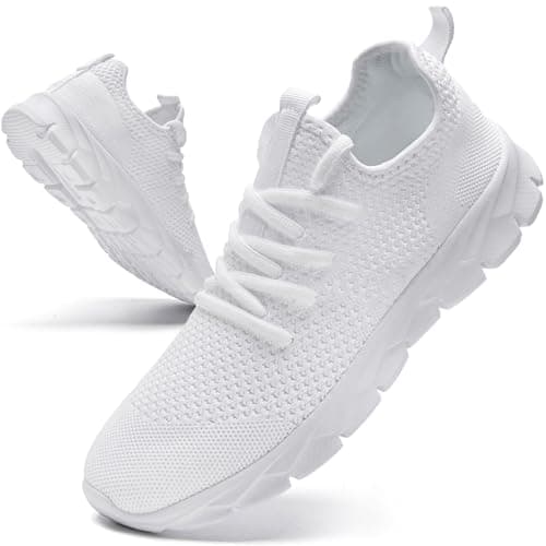 Image of Oltyutc Trainers Men Lightweight Running Shoes Breathable Mesh Walking Workout Shoes Gym Comfortable Sneakers White Size 8 UK(Label Size:42)