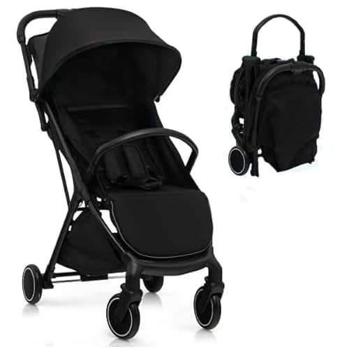 Image of Maxmass Baby Stroller, One Hand Folding Toddler Pushchair with 5-Point Safety Belt, Seat Cover, Backrest, Footrest, Infant Travel Pram Baby Trolley Lightweight Buggy for 0-36 Months Old (Black)