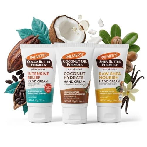 Image of Palmers Hand Cream Multipack 3 Pack, Cocoa Butter Coconut Oil Shea Butter Hand Moisturiser Bundle, Deep Moisturising Hand Cream Gift Set for Dry Skin, Dermatologist Tested, 3 x 60g Tubes
