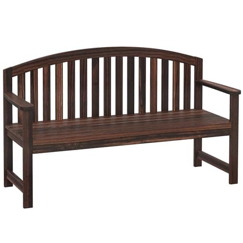 Image of Outsunny 2 Seater Wooden Garden Bench with Armrest, Outdoor Furniture Chair for Park, Balcony, Carbonised Finish