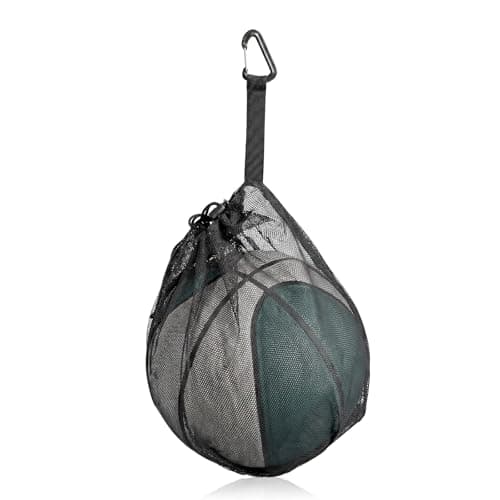 Image of Azefnuhk Single Mesh Ball Bag, Drawstring Ball Storage Bag, Lightweight Net Storage with Zipper Pocket for Carrying Basketball Volleyball Soccer Football