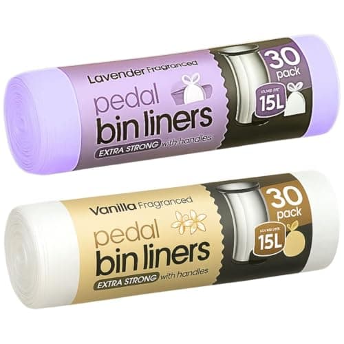 Image of 60 Extra Strong Scented Bin Liners 15L | Fragranced Pedal Bin Bags Lavender bags, Vanilla, 2 rolls of 30