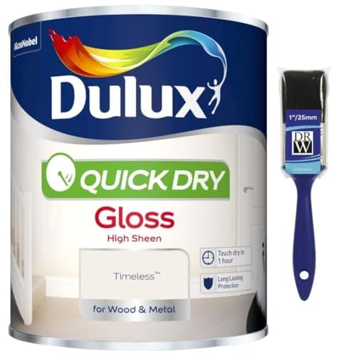 Image of Timeless Quick Dry Gloss Paint 750ml+ 1" Paint Brush | Interior Wood and Metal Paint | High Shine Durable Finish | Fast Drying Trim Paint for Doors Skirting Boards Radiators and Furniture