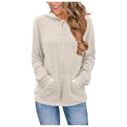 Image of Generisch Women's Hoodie with Hood, Casual Plain Long Sleeve Loose Hoodie for Women, White, XL