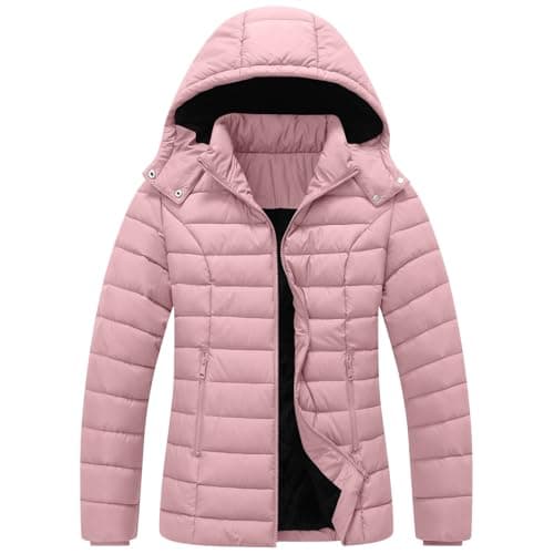 Image of Womens Down Jackets Warm Hooded Coats Padded Lined Jackets with Hood Quilted Jacket Softshell Outerwear Windproof Zip Up Coats with Pockets Long Sleeve Casual Streetwear Autumn Winter