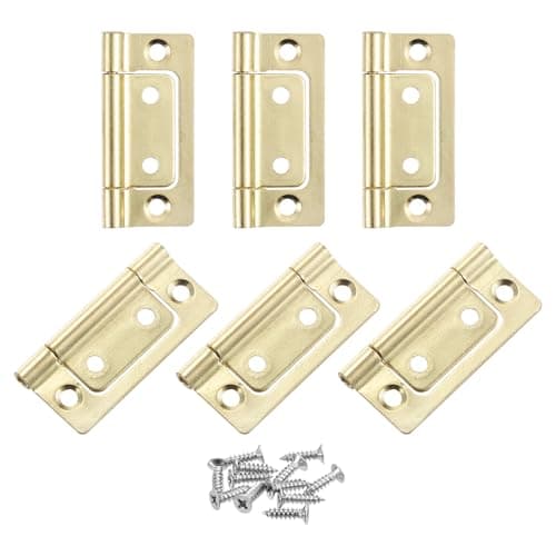 Image of sourcing map 6Pcs 2x1 Inch Door Hinges Non-Mortise No Noise Bifold Door Hinges Plating for Cabinet Furniture Window Wardrobe with Screws, Golden