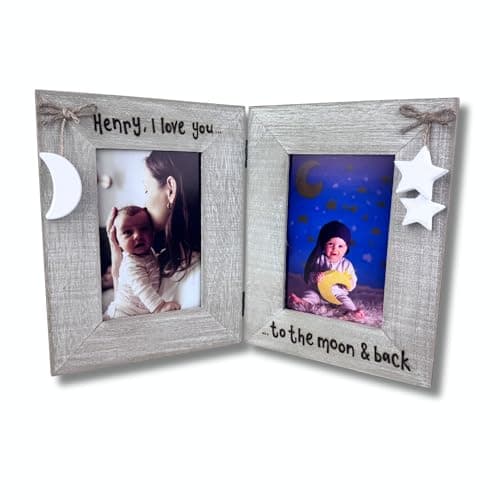 Image of Love You to the Moon and Back Double Photo Frame| Personalised Twin Picture Frame with Moon and Stars