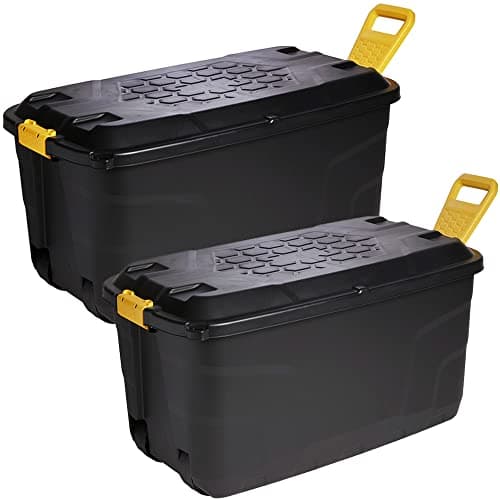 Image of STORM TRADING GROUP Heavy Duty Robust Black Storage Trunk With Wheels & Handles 110 Litre & 145 Litre XL Capacity Great for Indoor & Outdoor Storage (145 Litre, 1 x Storage Trunk Box)