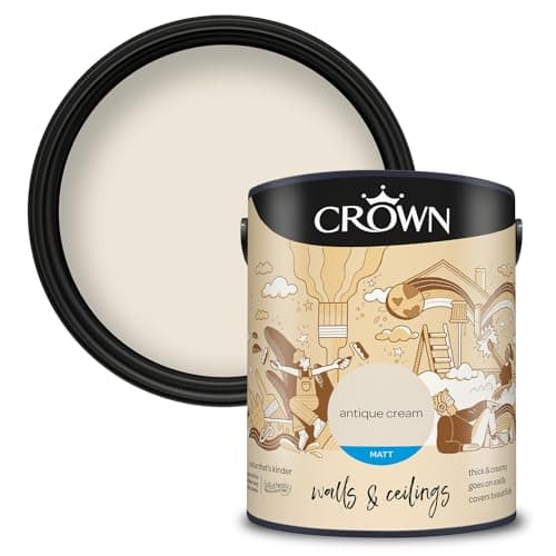 Image of CROWN Antique Cream - Matt Emulsion Paint - Water Based, Quick Dry - Mid Cream Paint for Walls & Ceilings - 5L