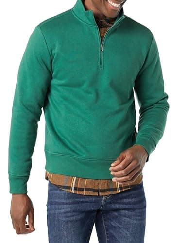 Image of Amazon Essentials Men's Regular Fit Long-Sleeve Quarter-Zip Casual Smart Pullover Fleece Sweatshirt, Green, L