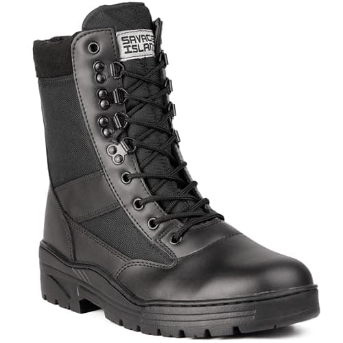 Image of Savage Island Leather Side Zip & Lace Up Army Tactical Combat Boots Black for Work, Security, Motorcycle, Cadet