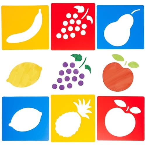 Image of READY 2 LEARN Plastic washable stencils - Fruit theme - Great for painting and colouring - 15cm x15cm - Ideal for schools, nurseries, and the home