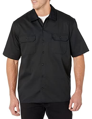 Image of Amazon Essentials Men's Short-Sleeve Stain and Wrinkle-Resistant Work Shirt, Black, L