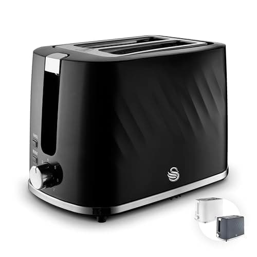 Image of Swan Windsor 2 Slice Toaster with 7 Browning Levels, Defrost/Reheat/Cancel Functions, Self-Centring Functions and Removable Crumb Tray, 900W, Black, ST14071BLK