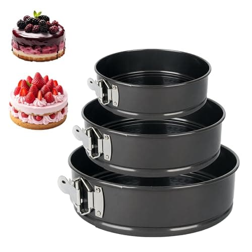 Image of Non-Stick Spring Form Cake Tin, 3 Pcs Round Cake Tin Set Springform Cakes Tins Heavy Duty with Removable Bottom Nonstick Coating Heavy Duty Round Cakes Pan for Baking Roasting(22cm 24cm 26cm)