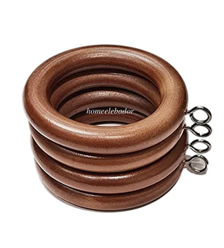 Image of HomeElabador®35mm Wooden Curtain Hook Rings with Eyes Colour Coated (Oak, 24)