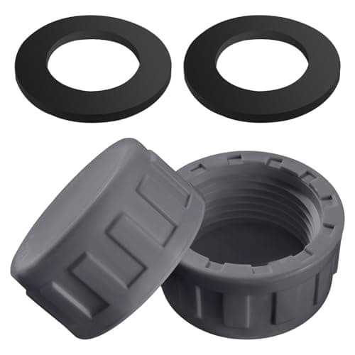 Image of Lyeteung 2 PCS G1 Pipe PVC Threaded Cap, Kitchen Sink Waste Pipe Blanking Cap Female Thread, Appliance Trap Blanking Caps, with Sealing Rubber Rings, for Sealing Joints and Pipes End, Grey