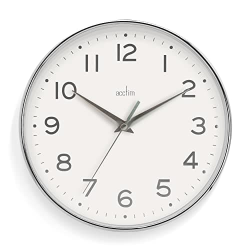Image of Acctim Rand 20cm Small Wall Clock Foil Embossed Numbers Quartz Movement 22992 (Chrome/White)