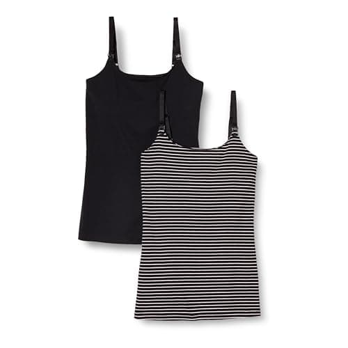 Image of Amazon Essentials Women's Maternity Nursing Friendly Camisole, Pack of 2, Black Stripe, Medium