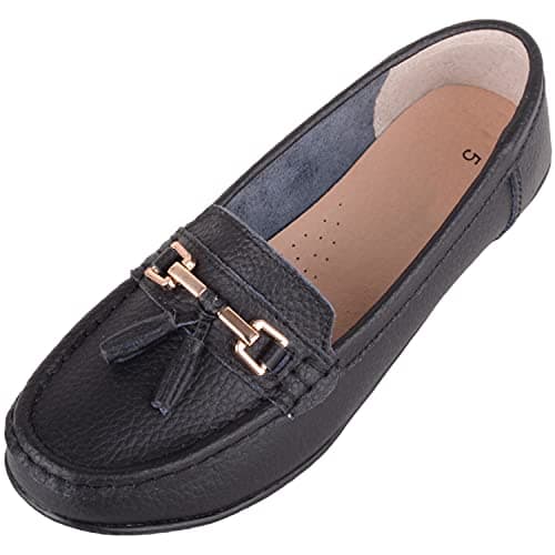 Image of ABSOLUTE FOOTWEAR Womens Slip On Casual Leather Loafer/Deck/Boat Shoes/Sandals - Black - UK 6