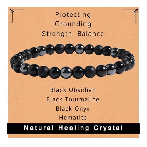 Image of Gracayfr Black Onyx Tourmaline Bracelet Triple Protection Healing Crystal Bracelet Obsidian Hematite Bracelet for Men Women, Adjustable, Stone, No Gemstone