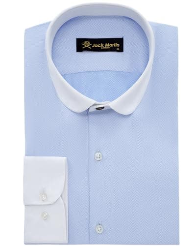 Image of Dark Blue Herringbone Penny Collar Shirts for Adults - Mens Formal & Casual Long Sleeve Button Down Shirts - Men's 1920s Blinders Fancy Dress (XL)