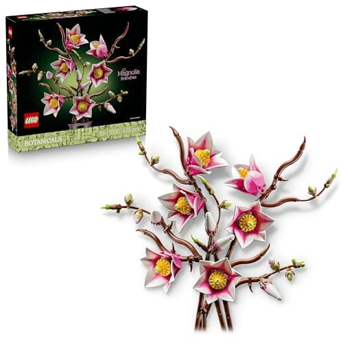 Image of LEGO Botanicals Magnolia Branches - Artificial Flowers Set for Adults - 5 Faux Magnolias for Living Room or Bedroom Decor - DIY Gift Idea for Women - 11510