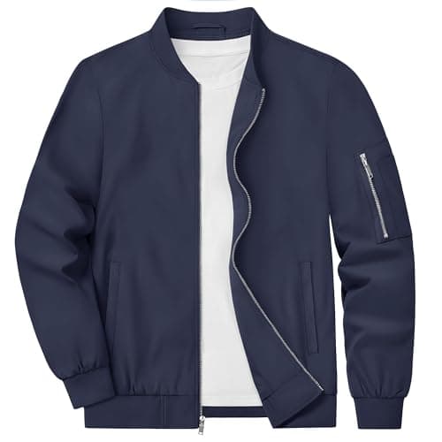 Image of KEFITEVD Men's Autumn Thin Baseball Cargo Jackets Army Bomber Jacket Sports Outwear , Navy Blue, XL
