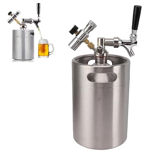 Image of 5L Mini Stainless Steel Keg with Faucet,Pressurized Mini Keg Growler Home Keg Kit System with Adjustable Faucet 150PSI Gauge for Homebrew Craft and Draft Beer