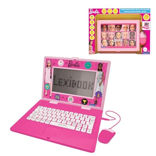 Image of LEXIBOOK, Barbie, Bilingual and Educational Laptop SPANISH/ENGLISH, Toy for Children, 170 Activities to Learn, Play Games and Music, Large Screen, Pink, JC599BBi2