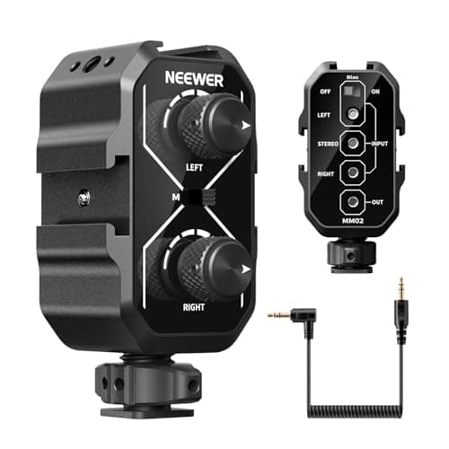Image of Neewer MM02 Dual Channel Microphone Audio Mixer Adapter with 3.5mm TRS Cable, Stereo/Mono Switch, Cold Shoe Mounts for DSLR Camera, Smartphones, Wireless Mic Receiver, Video Recording Interview Mic