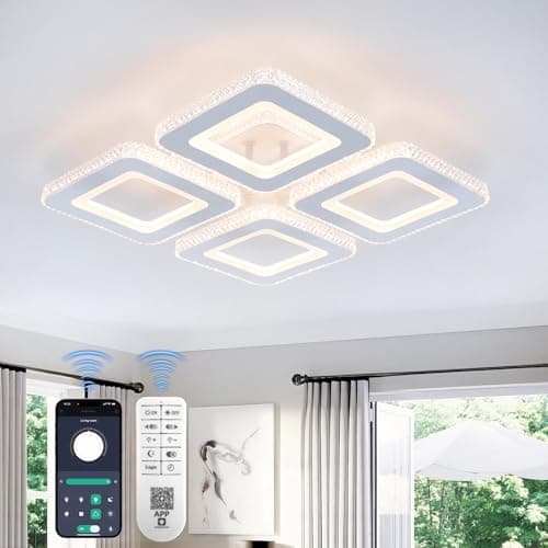 Image of Jiabaoao LED Ceiling Light, 45W 2830LM Ceiling Lights Living Room, 38CM Modern White Kitchen Lights Ceiling, 3000-6500K Dimmable Square Ceiling Lamp with Remote Control for Bedroom Office