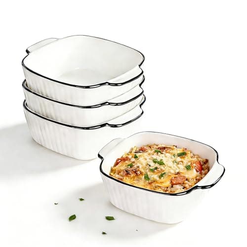 Image of Ceramic Baking Dishes Set of 4 - Square Individual Pie Dishes - 400 ml Small Oven Dish with Handle - Ceramic Bakeware for Air Fryer