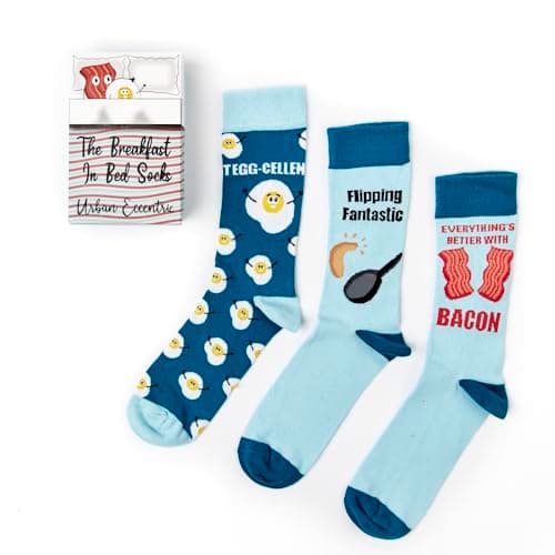 Image of Urban Eccentric Breakfast In Bed Novelty Socks | Funny Food-Themed Gift Box | 3 Pairs | Unisex UK Size 6–11 | Cotton Rich|Funny Gift Idea | Birthday, Secret Santa & Everyday Wear