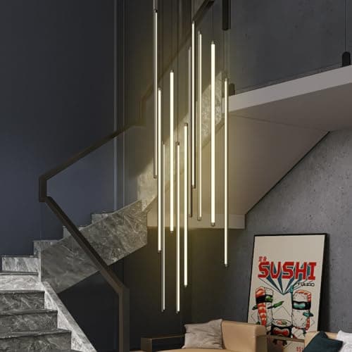 Image of Modern LED Staircase Pendant Light Dimmable 12-Head Aluminum Chandelier Adjustable Hollow Ceiling Fixture for Villas Warm Light 100CM Rotating Design