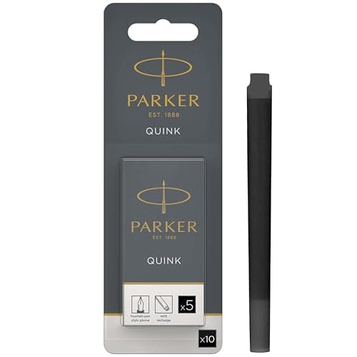 Image of Parker Fountain Pen Ink Refill Cartridges | Long | Black QUINK Ink | 10 Count (Blister)