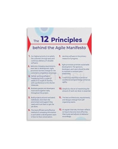 Image of NWPNLXEA Agile Methodology Principles Poster Software Development Core Values and Practices Chart Canvas Wall-Art for Office or Home Studio Unframed,12x18inch(30x45cm)