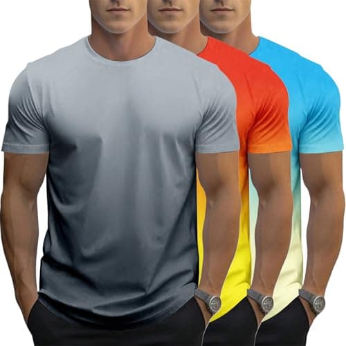 Image of 3 Pack Men's Gradient Color T-Shirt, Short Sleeve Crewneck, Summer Short Sleeved Round Neck Gradient T-Shirt (UK, Alpha, 3XL, Regular, Regular, #9)