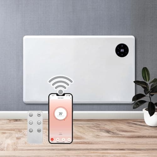 Image of Purus 1200W White WIFI Smart App Control, Electric Radiator Heaters for Home, Bathroom Safe Electric Heater Setback Timer Lot 20 & Thermostat Control, Wall Mounted or Floor Standing with Controller