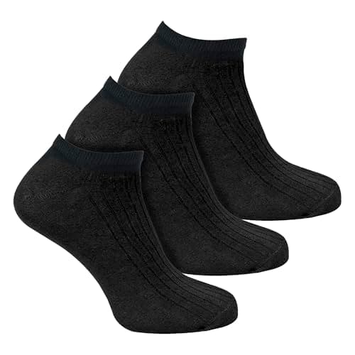 Image of Kids 3 Pack 100% Cotton Trainer Socks | Sock Snob | Short Low Cut Ankle Socks in Black & White (9-12, Black)