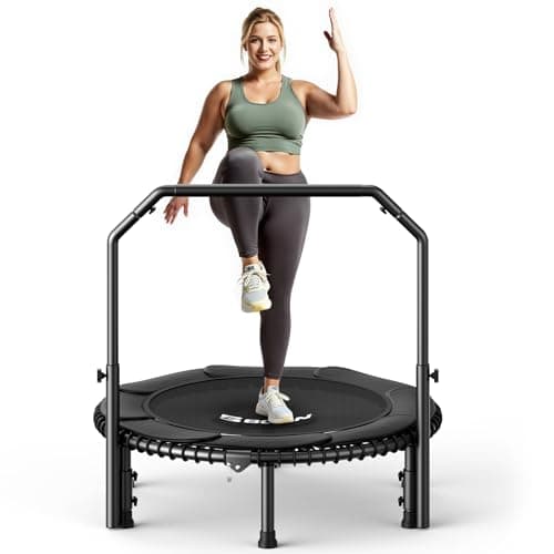 Image of B BCAN 40'' Rebounder Trampoline for Adults, 204kg Foldable Mini Trampoline with Adjustable Foam Handle, Mute & Pre-assembled Fitness Trampette Indoor