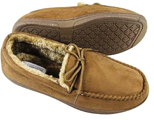 Image of sole london Mens Faux Suede Moccasins Warm Faux Sheepskin Fur Lined Winter Loafers Slippers