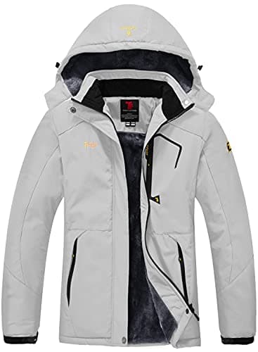 Image of donhobo Womens Waterproof Jacket Winter Warm Fleece with Hood Windproof Camping Hiking Coat(Light Grey,XL)
